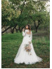 Long Sleeves Ivory Lace Tulle Sweet Wedding Dress